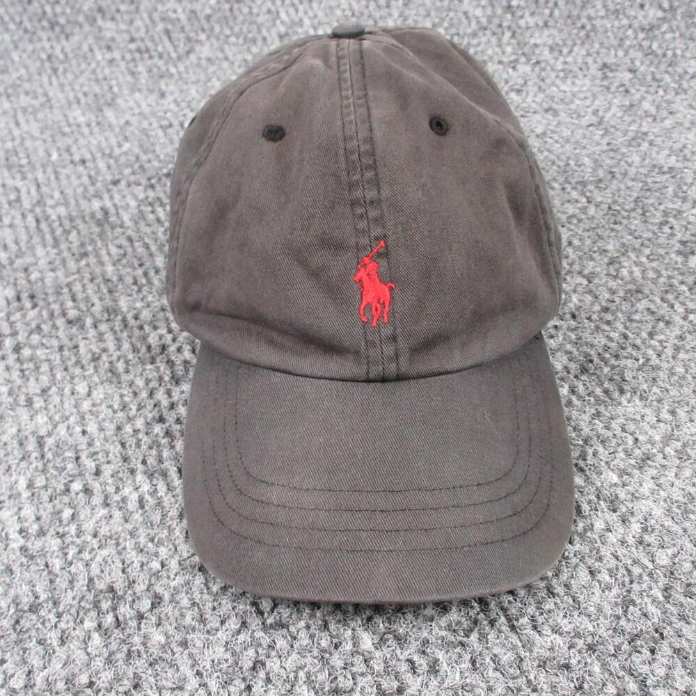 Polo By Ralph Lauren Hat Cap Strap Back Mens One Size Gray Cotton Leather